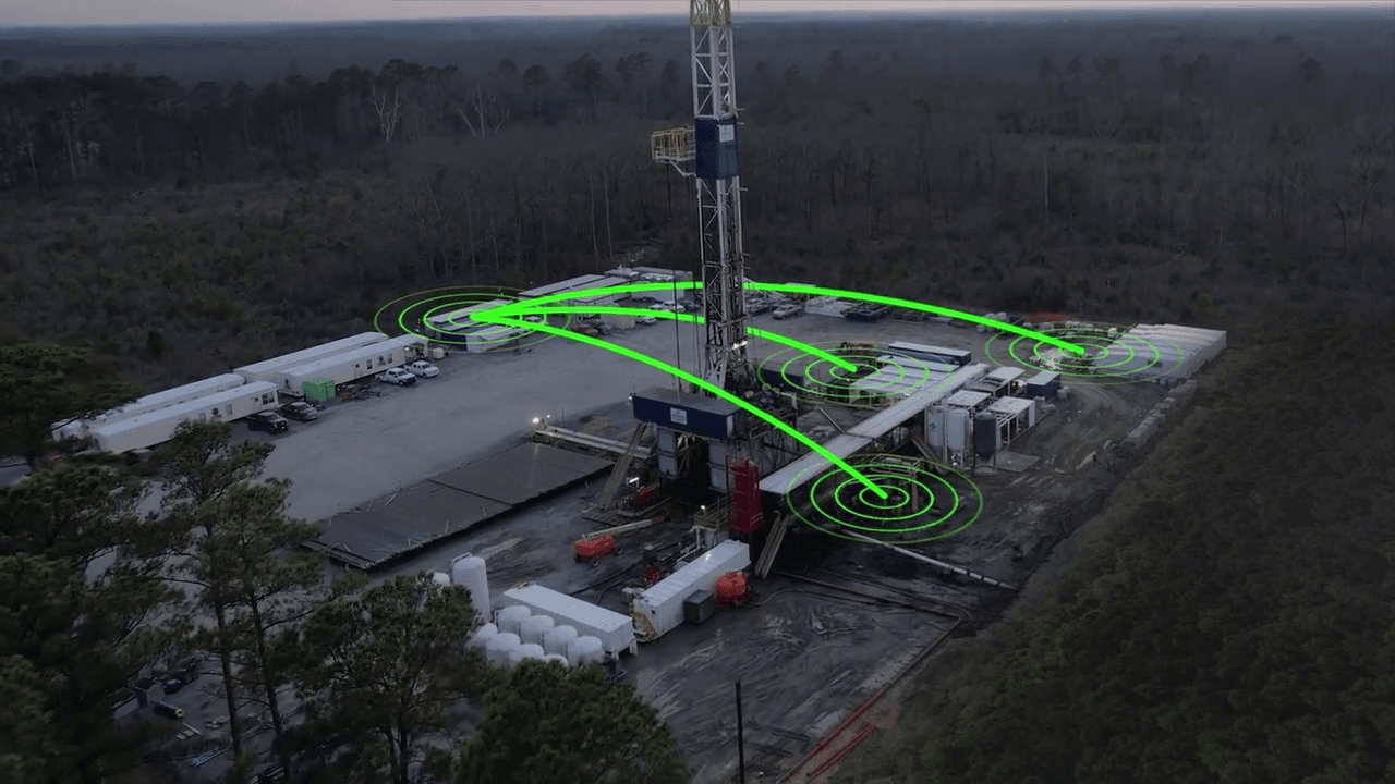 Aerial project view with measurement points highlighted across the operating site