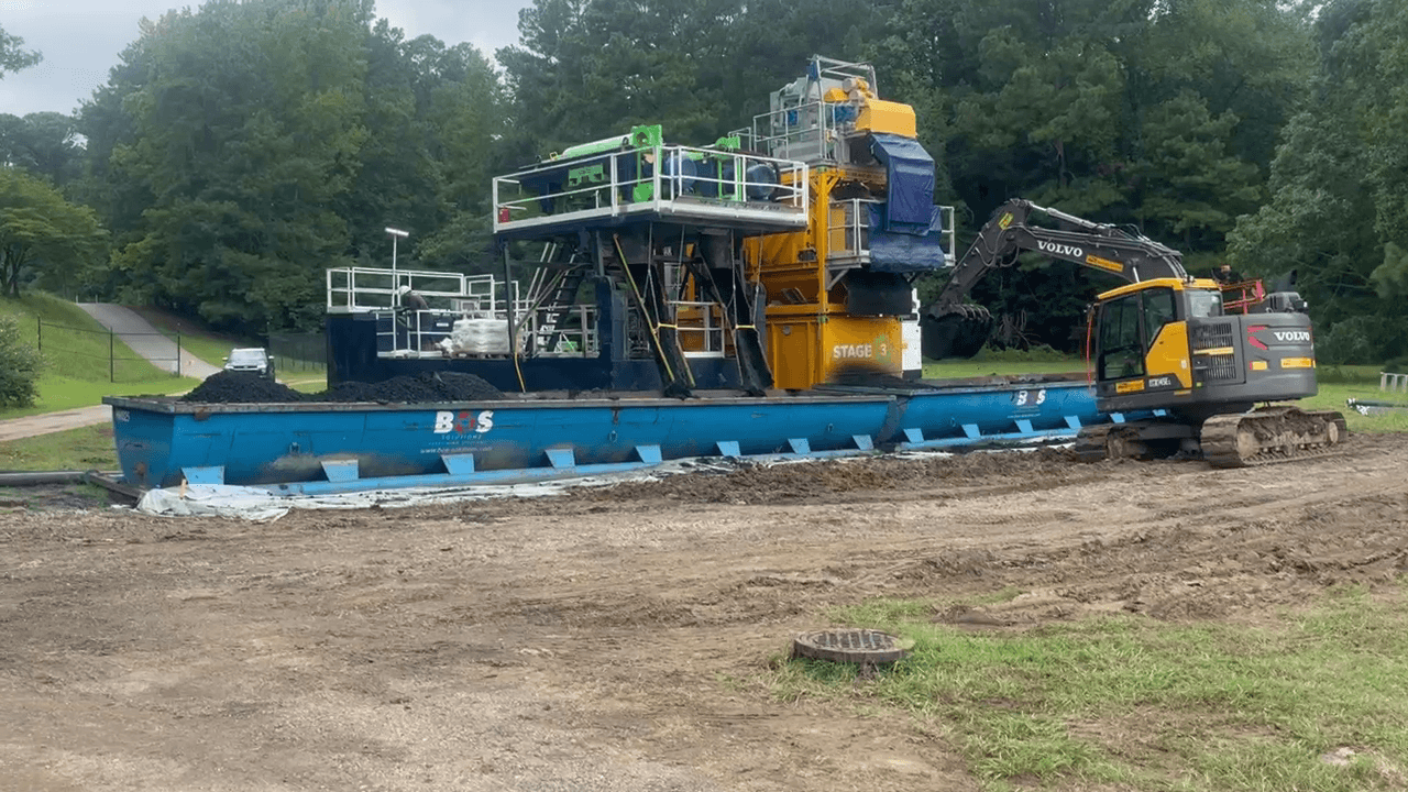 Wide view of an onsite dredging material treatment system