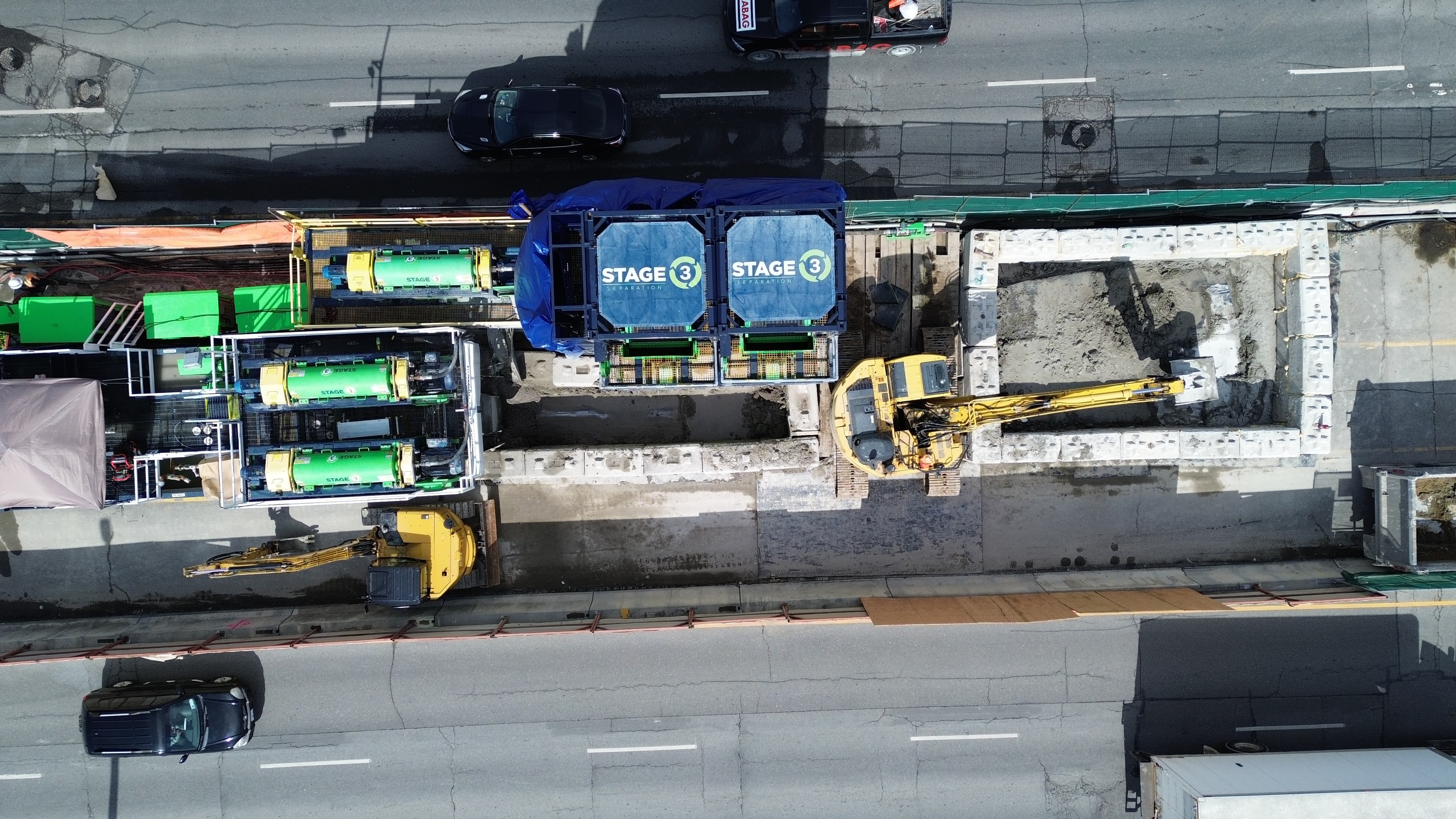 Aerial view of a jet-grouting site and its slurry handling equipment