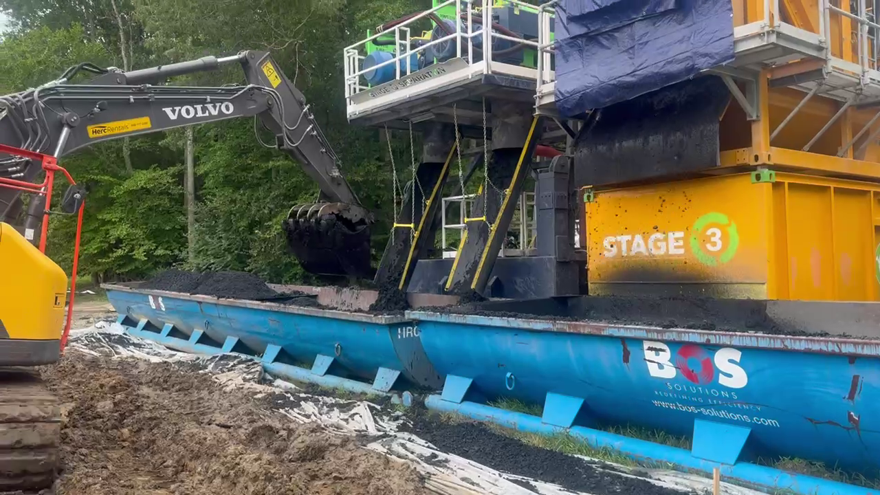 Dredged material being handled beside onsite separation equipment