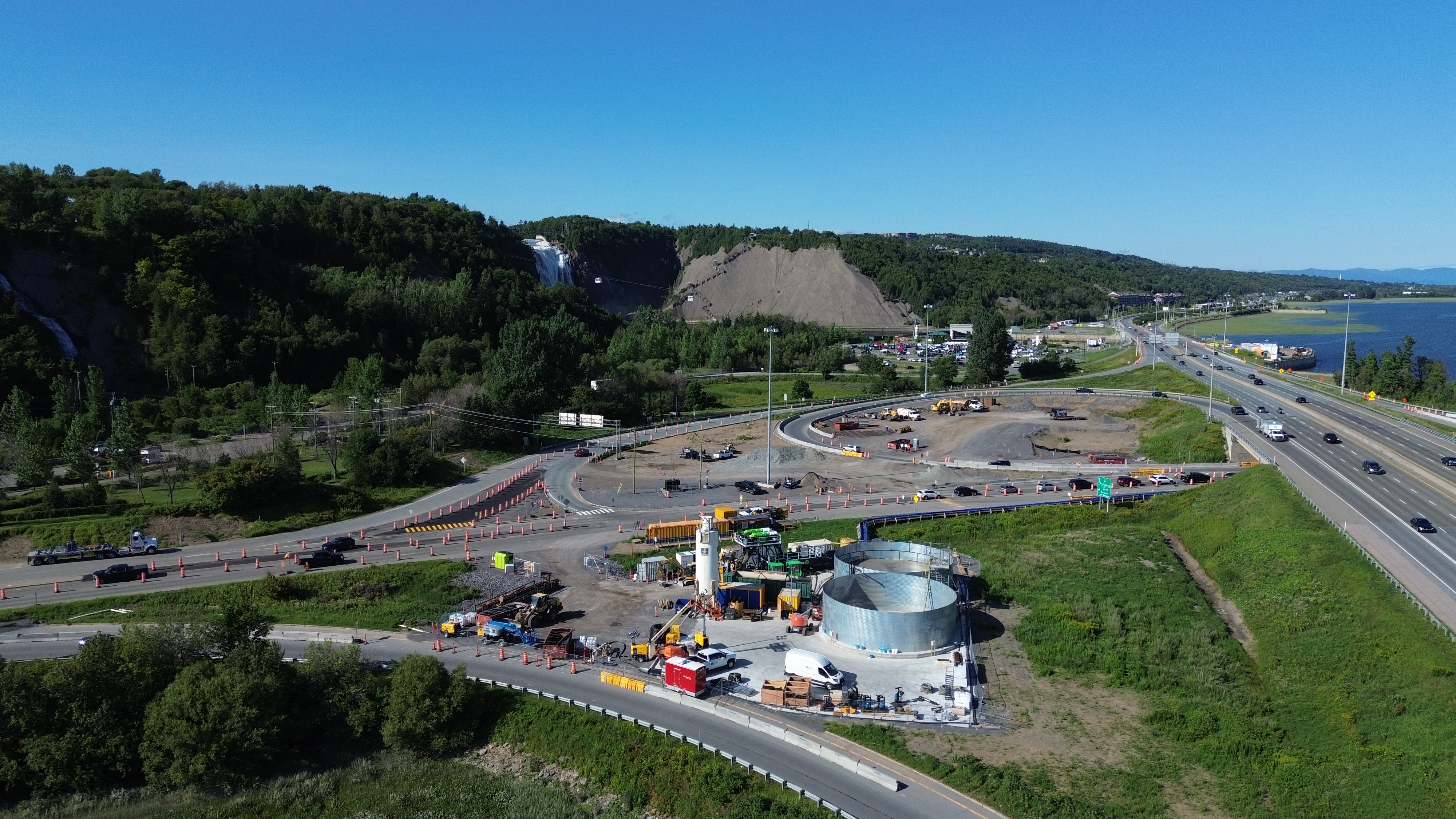 Aerial view of a waterfront reverse-circulation piling project