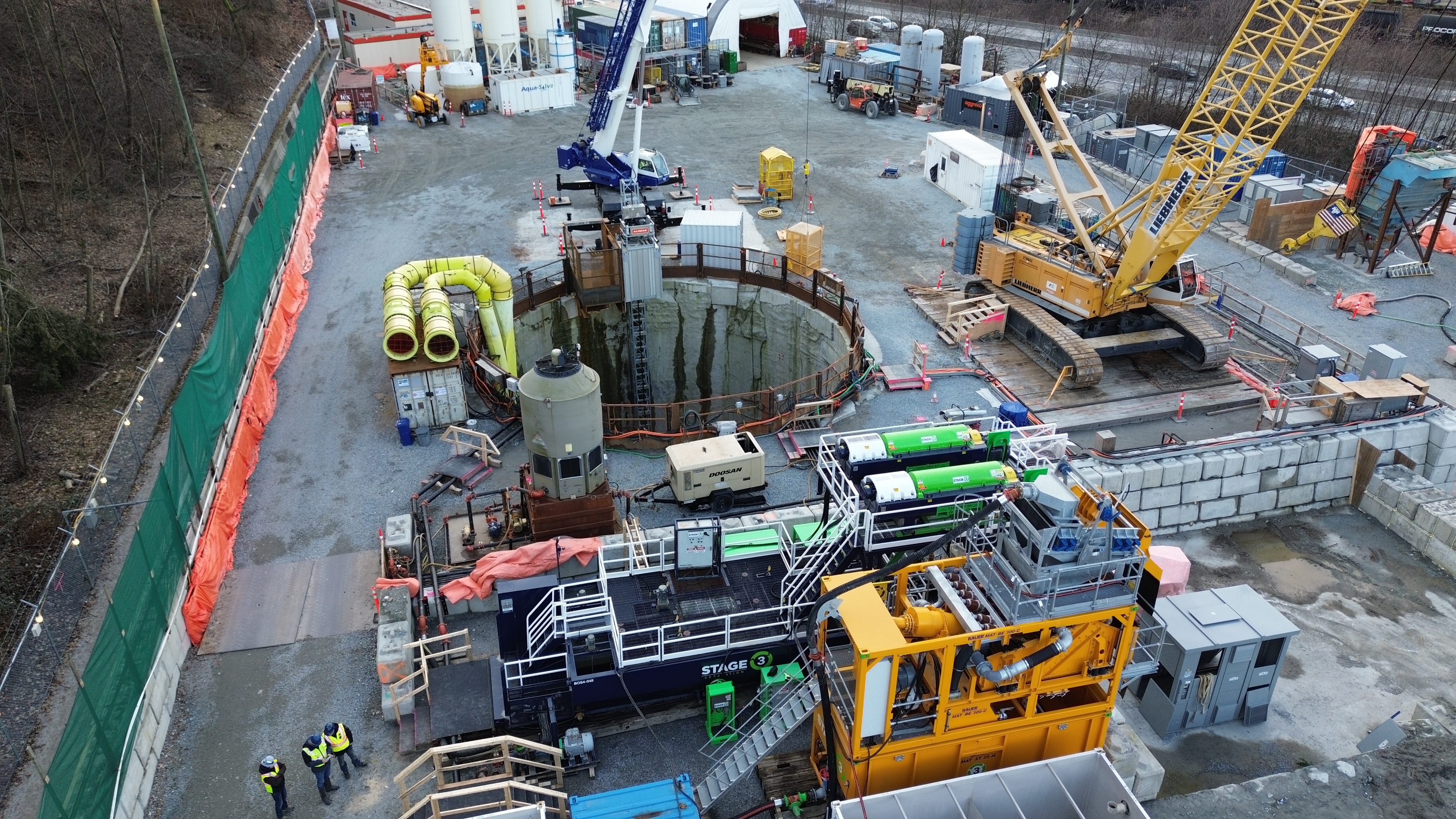 Aerial view of a tunnelling worksite and its slurry treatment system