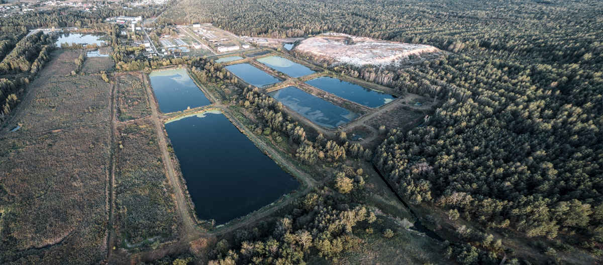Aerial view of industrial waste lagoons